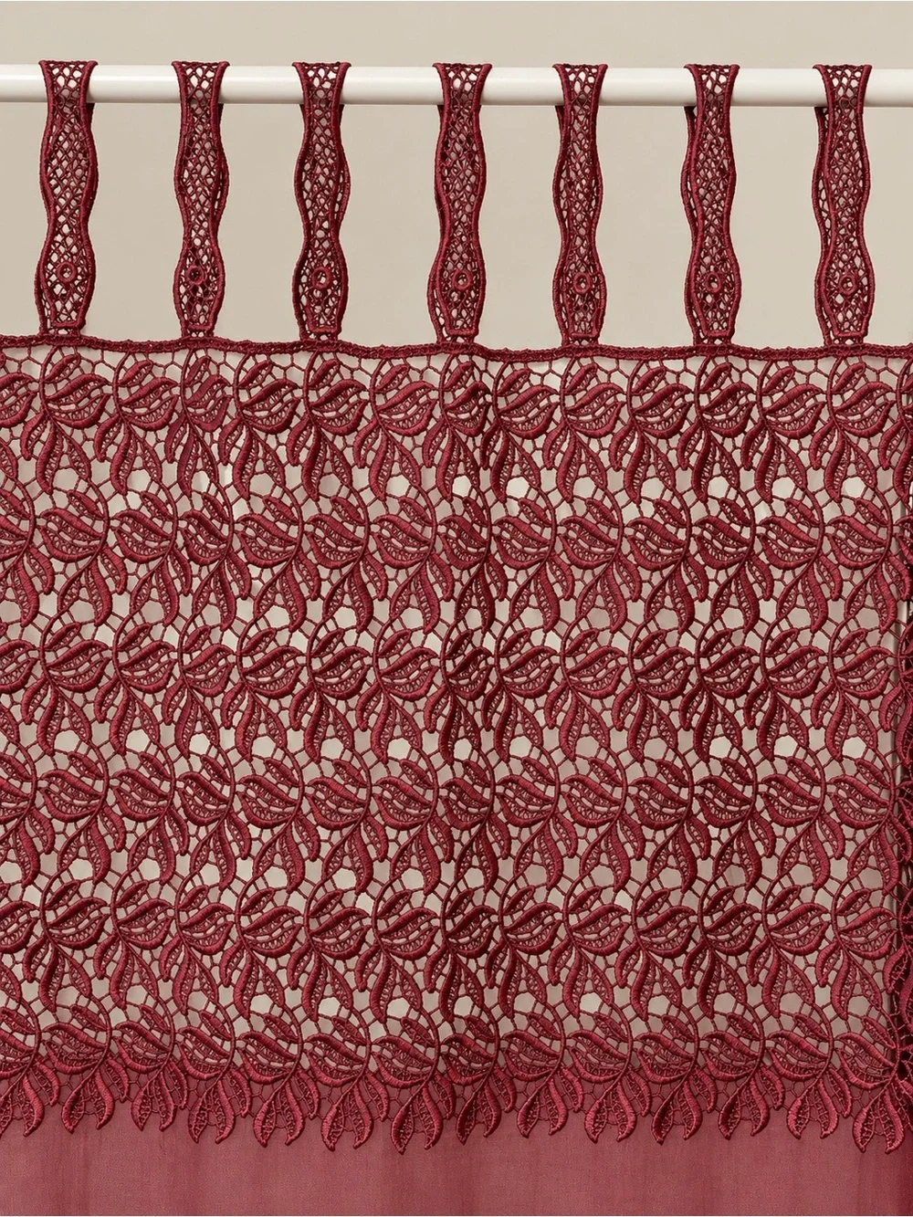 Vintage Burgundy Embroidered Semi-Sheer Curtains 52x84 Set of 2